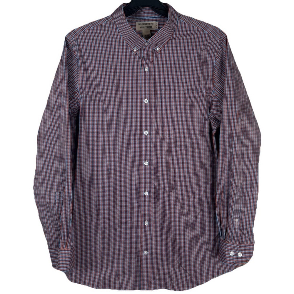 Duluth Trading Wrinkle Fighter Slim Fit Shirt Mens XLT‎ Tall  Orange Blue Check